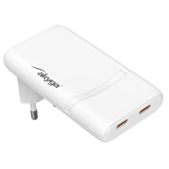 Wall charger Akyga AK-CH-32 65W 2x USB-C PD GaN 5-20V / 2.25-3A  white