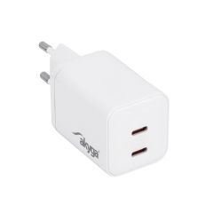 Wall charger Akyga AK-CH-29 45W 2x USB-C PD GaN 5-20V / 2.25-3A white