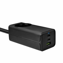 Wall charger Akyga AK-CH-21 65W 2xUSB-C USB-A PD GaN 5-20V / 1.5-4.5A + AC Socket black 1.5m