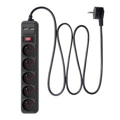 Surge Protector Akyga AK-SP-05U 5 French Sockets CEE 7/5 (Type E) 2x USB-A 1.8 m
