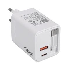 Wall charger Akyga AAK-CH-30 65W 2x USB-C USB-A PD 5 GaN-20V / 1.5-3.25A  white