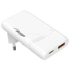 Wall charger Akyga AK-CH-31 65W USB-C USB-A PD GaN 5-20V / 1.35-3A  white