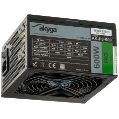 Zasilacz ATX 600W Akyga AK-P3-600 P4+4 2x PCI-E 6+2 pin 5x SATA 2x Molex PPFC FAN 12cm