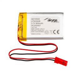 Lithium Polymer Battery Akyga AKY0559 LP503448 Li-Po 3.7V / 800mAh PCM JST 2.54 2Pin Connector 150mm