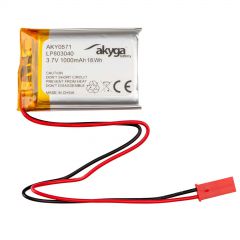 Lithium Polymer Battery Akyga AKY0571 LP803040 Li-Po 3.7V/1000mAh PCM JST 2.54 2 Pin Connector 150mm