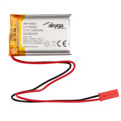 Lithium Polymer Battery Akyga AKY0663 LP103040 Li-Po 3.7V/1200mAh PCM JST 2.54 2-Pin Connector 150mm