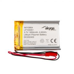Lithium Polymer Battery Akyga AKY0664 LP103451 Li-Po 3.7V/1850mAh PCM JST 2.54 2-Pin Connector 150mm
