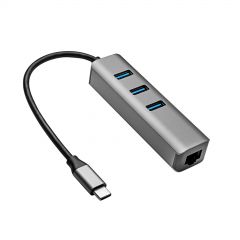 Hub USB type C to 3x USB 3.0 Akyga AK-AD-66 network card 10/100/1000 15cm