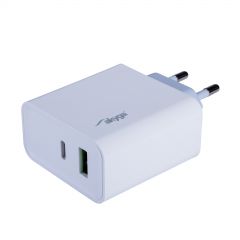 Wall charger Akyga AK-CH-14 45W USB-A + USB-C PD Quick Charge 3.0 5-20V / 2.25-3A white